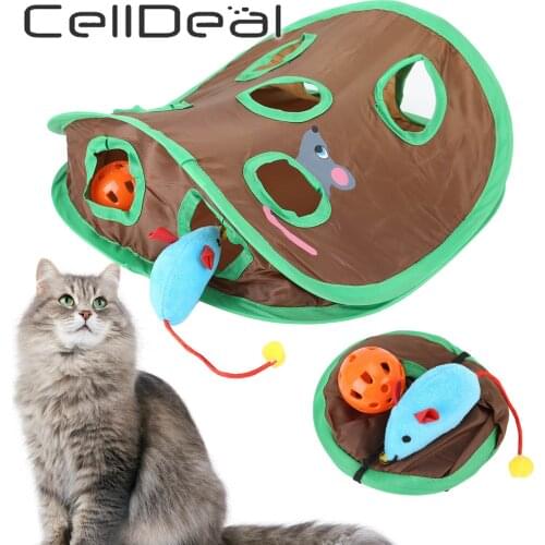 Cute Pet Cat Interactive Hide Seek Game 9 Holes Tunnel Mouse Hunt Intelligence Toy Pet Hidden Hole Foldable Toys For Kitten