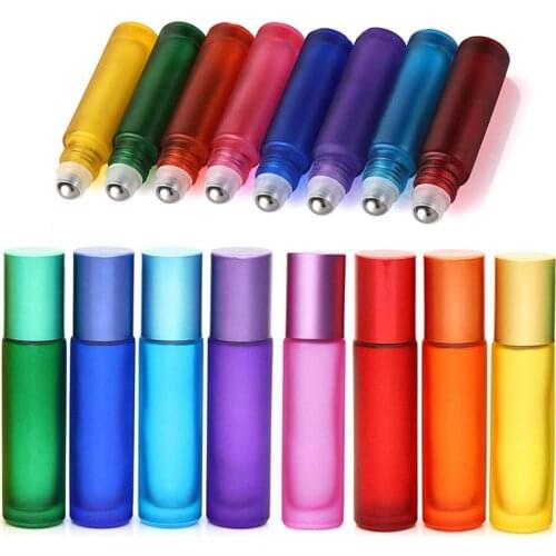 1/5/10pcs Refillable Essential Oil Perfume Bottles Portable Travel 10ml Frosted Colorful Thick Glass Roller Ball Bottle