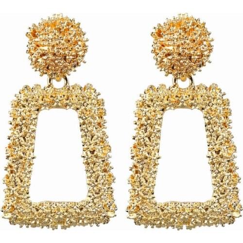 Fashion Jewelry Trend Exaggerated Metal Spray Paint Geometric Trapezoidal Retro Personality Alloy Plating Earrings Trumpet