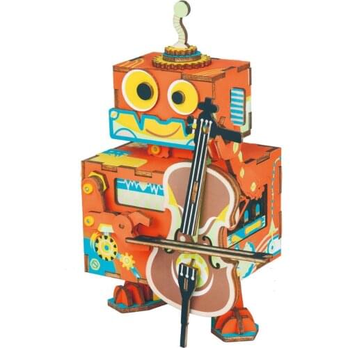 Robotime DIY Music Box 3D Wooden Puzzle Little Robot Performer Assembly Moveable Toy Gift for Children AMD53 for Dropshipping