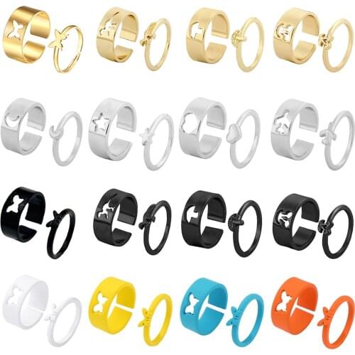 LATS Trendy Lover Star Moon Aircraft Cherry Dinosaur Mushroom Butterfly Rings for Women Men Couple Open Ring Set 2021 Jewelry