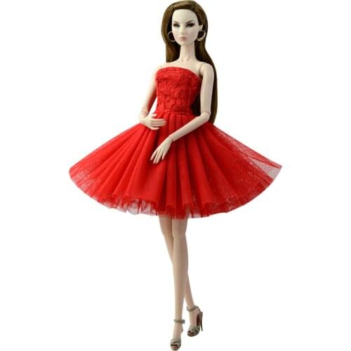 NK 1 Pcs Doll Red Dress Model Dancing Party Wear Clothes Lace Short Gown Fashion Skirt for Barbie Doll Accessories Toy 7X