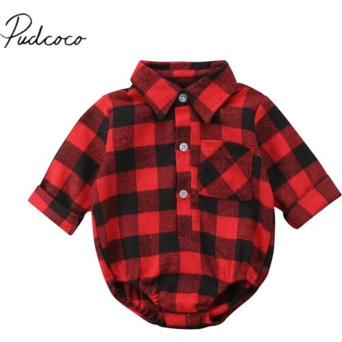 2018 Brand New Christmas Clothes Toddler Baby Girl Boy Bodysuit Long Sleeve Single Breasted Plaid Back Deer Elk Jumpsuits 0-24M