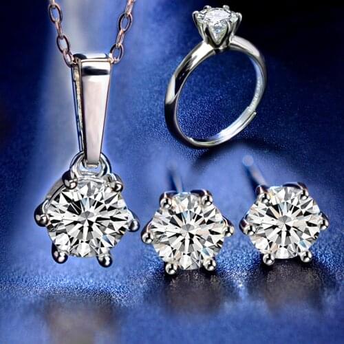 NYMPH Moissanite Diamond Set Include Pendant Necklace Ring Stud Earring IJ Or D Color 925 Silver Fine Jewelry for Women T10006