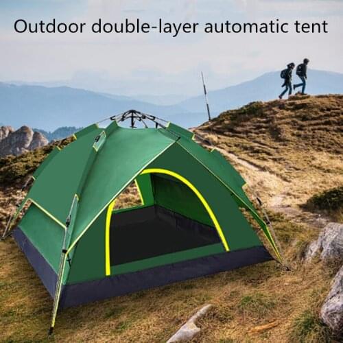 Fully automatic double-layer tent 3-4 people camping tent, easy to instantly set up a portable backpack for awning, hiking
