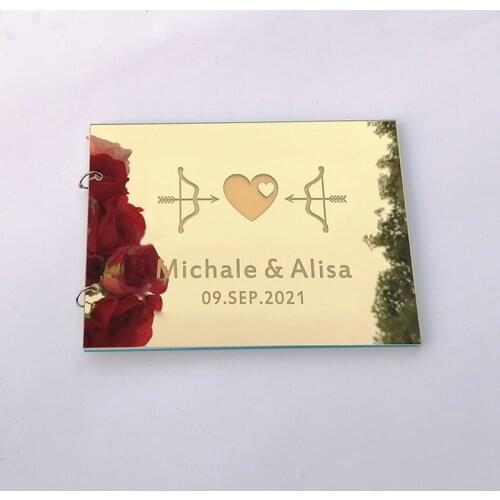 Personalized heart arrow With Bride and Groom Name and Date Guest Book for wedding party favor gifts