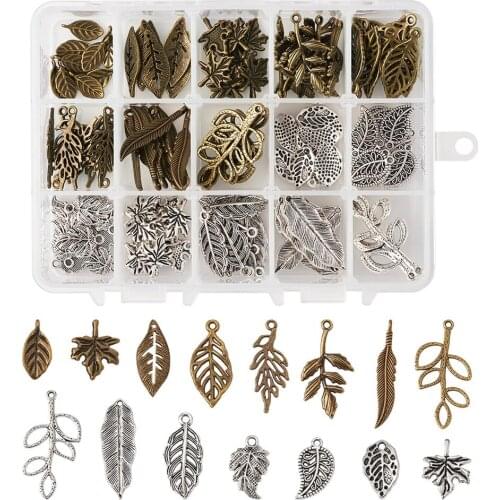150pcs/box Tibetan Style Alloy Charm Leaf Pendant for Necklace Jewelry Accessories Mixed Style