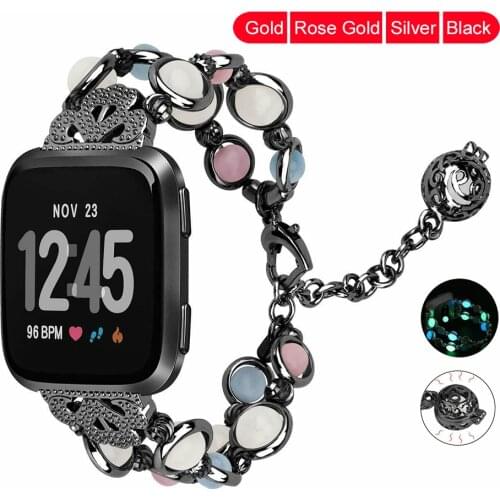 Luminous Smart Bracelet Strap For Fitbit Versa 2 Fitness Watch Band Loop Beads Stainless Steel Wrist Loop For Fitbit Versa