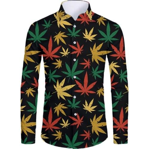 OGKB EU/US Size 3D Maple Colorful Leaf Long Sleeve Shirts Fashion Men Shirts Plant 3d Print Summer Harajuku Plus Size Streetwear