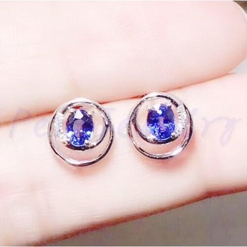 Sapphire stud earring Free shipping 0.35ct*2pcs gemstone Natural real blue sapphire 925 sterling silver Fine jewelry #J18122301