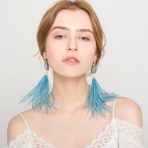 Earring Ostrich Feather Bohemian Style Crystal Rock Earring Korean Earrings 2019 Fashion Jewelry Women Fashion Dangle Drop Ele