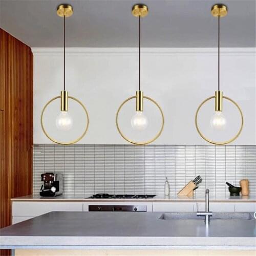 Nordic Minimalism Round pendant lights Clothing store window gold ring hanging lamp kitchen bedroom bedside suspension luster