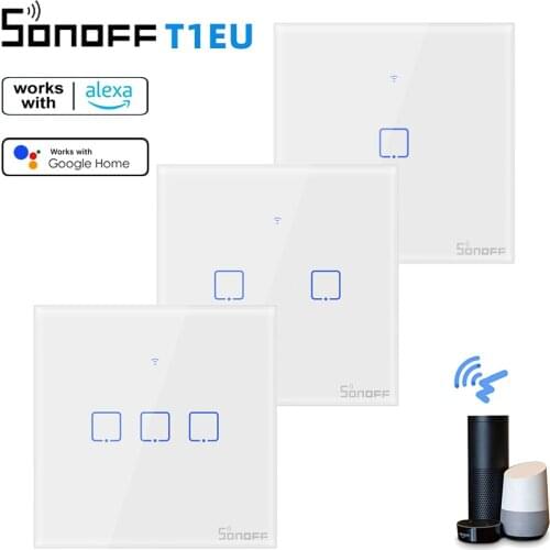 SONOFF T1EU Wifi Smart Switch Touch Screen Remote ON/OFF 1/2/3 Gang 433Mhz RF/Voice/APP/Touch Control 86 Type Smart Home T1 TX