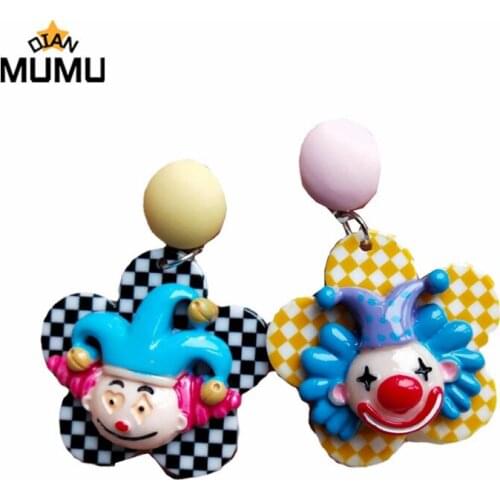 Funny colorful cute circus clown flat resin candy color retro charm fashion creative drop earrings jewelry gift new