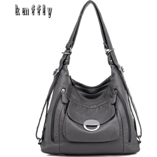 KMFFLY Brand Womens Bag Large Capacity 3IN1 Soft PU eather Handbag 2021 New Trend Ladies Shoulder Messenger Bag Gray Sac a Main