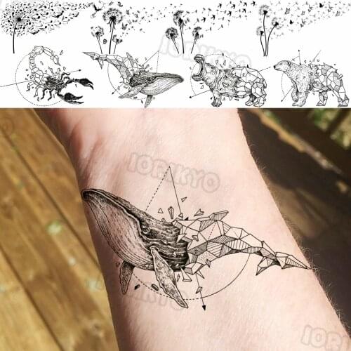 Whale Small Temporary Tattoos For Women Men Realistic Dandelion Scorpion Rhino Polar Bear Fake Tattoo Sticker Arm Neck Tatoos
