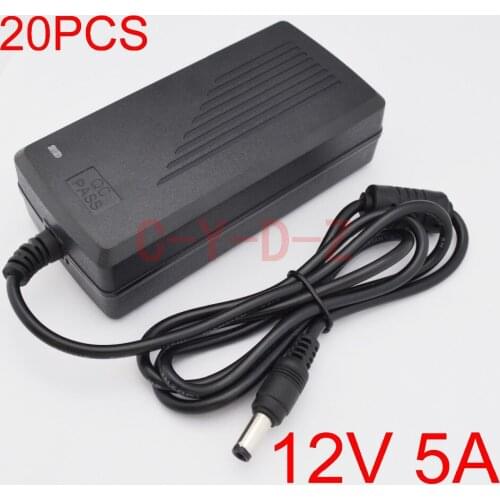 20pcs High quality12V5A AC 100V-240V Converter AdapterDC 12V 5A 60W Power Supply DC 5.5mm x 2.1mm-2.5mm for 5050/3528 LED Light