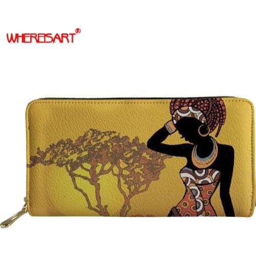 WHEREISART African American Women Wallets Fashion Lady Long Money Bag Zipper Coin Purse Cards ID Holder Clutch Woman Wallet