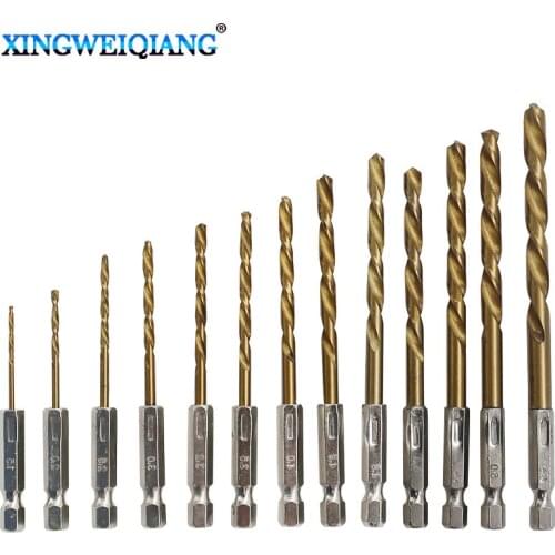 XINGWEIANG 13pcs HSS High Speed Steel Titanium Coated Drill Bit Set 1/4 Hex Shank