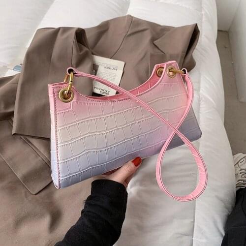 PU Leather Shoulder Bag Women 2021 Girls Purses and Handbags Color Gradient Fashion Designer Female Shoppers Casual Wallets