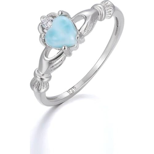 925 Sterling Silver Natural Stone Larimar Proposal Ring Women Geometry Design Classic Simple Female Wedding LOVE Jewelry Dating