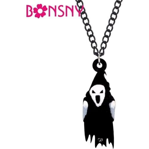 Bonsny Acrylic Halloween Howling Demon Ghost Necklace Pendant Chain Festival Decorations Jewelry For Girl Teen 2019 New Hot Gift