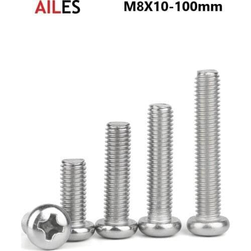 12mm Cross Recessed Pan Round Head 304 Screws Stainless Steel Phillips Machine Bolts M12x16 20 25 85 90 95 100 mm Full Thread