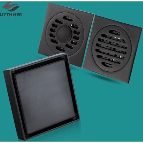 Uythner Matte Black Floor Drain 10*10cm Bathroom Square Shower Drain Bathroom Floor Drain Strainer Kitchen Balcony Floor Drain