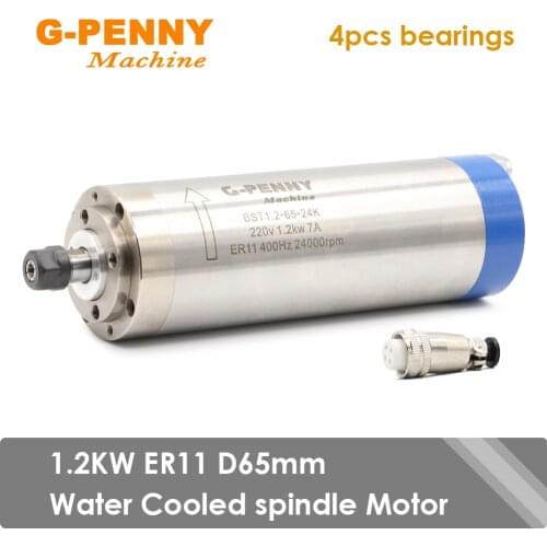 NEW! 1.2KW ER11 220V Water cooled spindle motor Diameter 65mm 400Hz Wood working spindle CNC Machine 4 pcs ball bearings