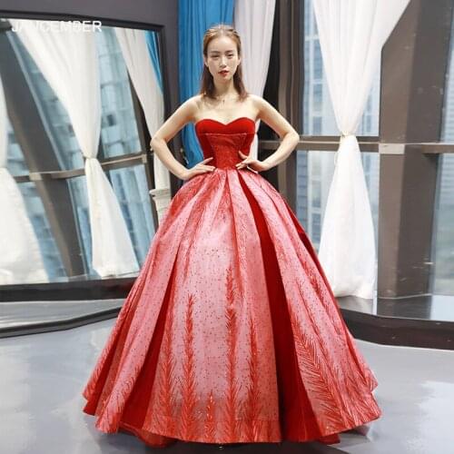 J66743 Jancember Red Prom Dress 2020 Sweetheart Strapless Sequined Sleeveless Vestido Graduacion Robe De Soirée вечернее платье
