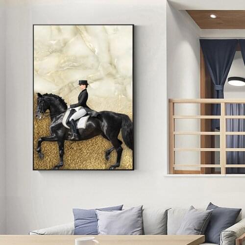 Nordic Style Riding Women Horse Animal Canvas Painting Poster And Prints Wall Art Picture For Living Room Fashion Home Decor HD