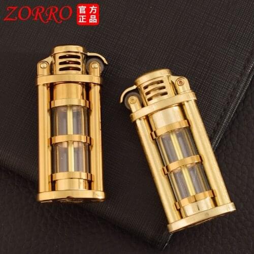 Zorro BRASS Kerosene Lighter Transparent Oil Drum Windproof Torch Grinding Wheel Lighter High-end Collection Smoking Gadget Gift