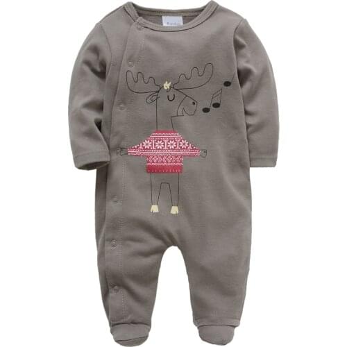 Kavkas Baby Boy Clothes Spring And Autumn Brown Elk Printing Long Sleeve Jumpsuit For New Born roupa de bebe