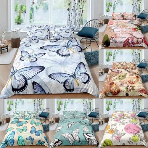 3D Butterfly Bedding Set Candy Color Sweet Duvet Cover Unique Design Bed Set Luxury Home Textile Drop Ship