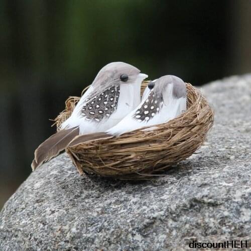Creative Handmade Simulation Bird Nest Craft Bird Egg Suit Realistic Feather Bird With Nest Bird Egg Decoration For Home Garden