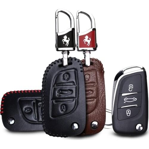 KUKAKEY Leather Car Key Case Fob Cover For Peugeot 207 407 406 307 308 3008 Flip Folding Keyless Holder Protected Bag Shell