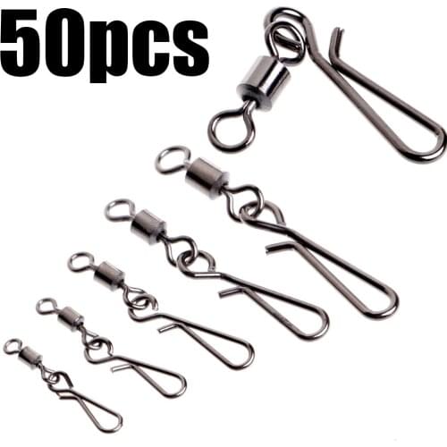 50PCS Steel Alloy Brass Fishing Snap Connector With Pin Heavy Duty Solid Ball Rolling Swivel Bearing Barrel Outdoor Fishing Tool