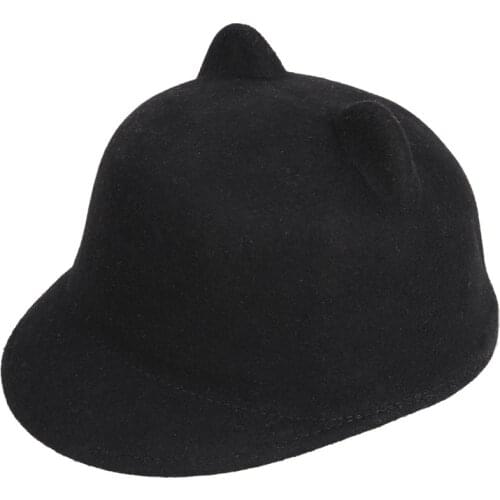 LUCKYLIANJI High Quality 100% Wool Felt Kid Children Demon Devil Hat Cat Ears Derby Bowler Cap (One Size:54cm)