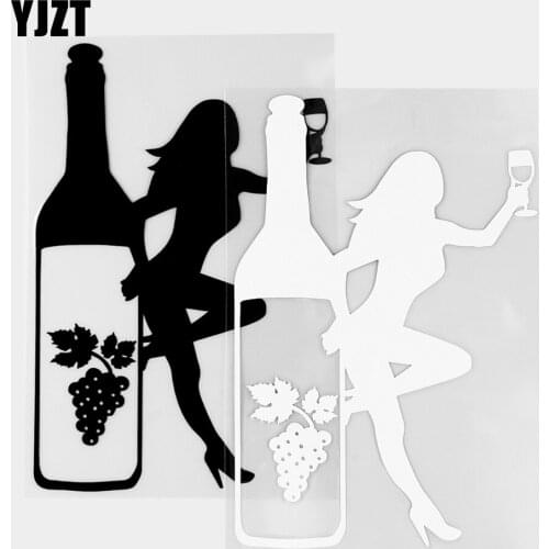 YJZT 10.7×16.2CM Fashion Car Stickers Wine Girl Alcohol Vinyl Decals Cool Decor Black / Silver 20B-0224