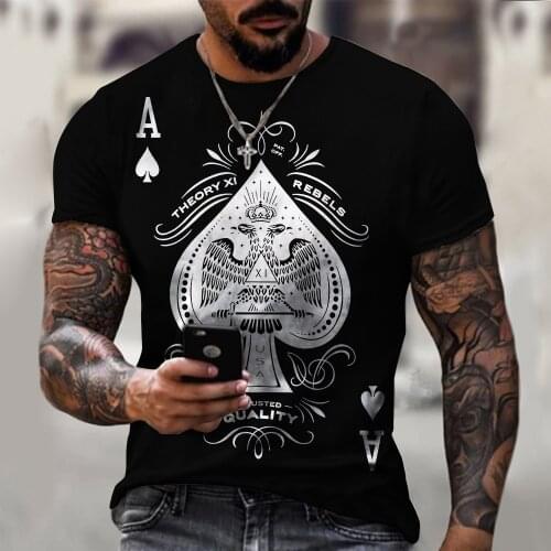 Mens Ace of Spades T-Shirt 3D Colorful Printing Short-Sleeved Tops Oversized Summer Breathable Casual Sports T-Shirt XXS-6XL