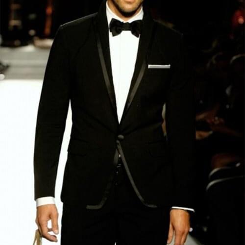 Custom Made to Measure mens BESPOKE suit,BESPOKE black wedding tuxedo with black satin collar edge,Tailored tuxedo