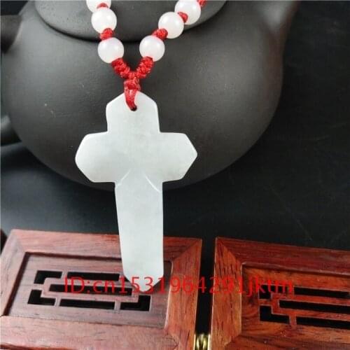 Natural Men for Hand Jade Chinese Cross Women Gifts Necklace Pendant Amulet Charm Jewelry Carved White Jadeite Fashion