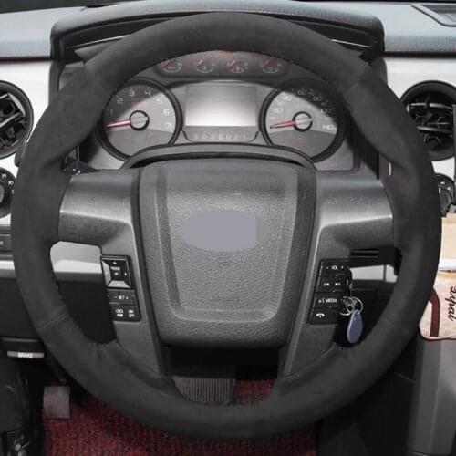 Car Steering Wheel Cover DIY Non-slip Black Suede For Ford F150 F-150 SVT Raptor 2010 2011 2012 2013 2014 Accessories Parts