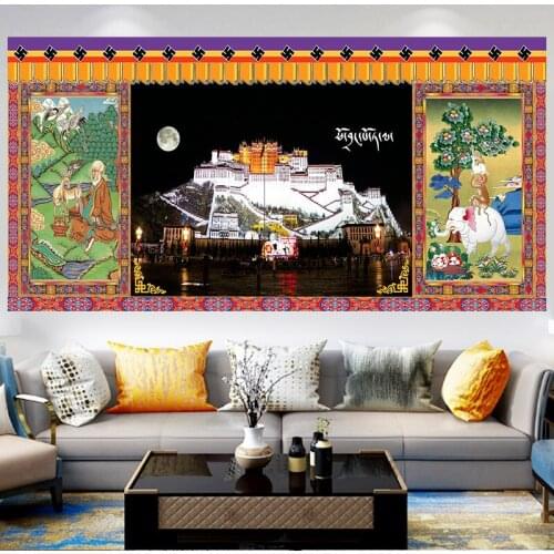 Night Moon Tapestry Wall Cloth Dorm Decor Background Tibet Potala Palace Wall Hanging Carpet