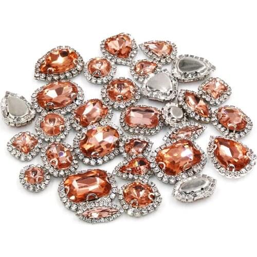 New arrivals Water red crystal buttons mix shape sew on glass rhinestones with cup chian rim diy clothing/necklace