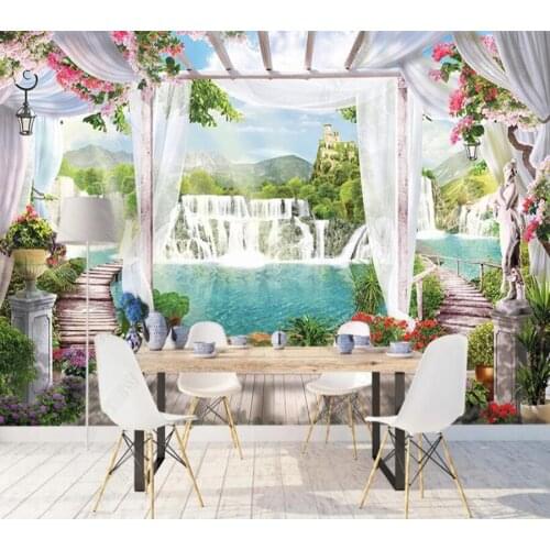 Papel de parede Beautiful waterfall wonderland balcony 3d wallpaper mural,iving room tv wall bedroom wall papers home decor