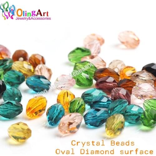 OlingArt 100pcs 8MM Mixed color 48 faceted Oval crystal glass bead women DIY earrings Bracelet choker necklace jewelry making