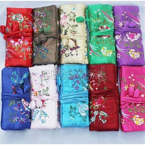 Wholesale 5pcs Fashion Chinese Style Handmade Silk Embroidered Jewelry roll Bags Pouch