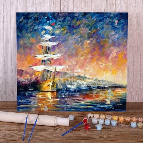 Sailboats In Sunrise DIY Paint By Numbers Set Acrylic Paints 50*70 Canvas Painting Loft Wall Picture For Kids Handiwork