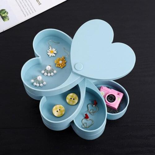 40%HOT4 Layers Rotating Jewelry Box Plastic Love Heart Shape Jewelry Organizer for Rings